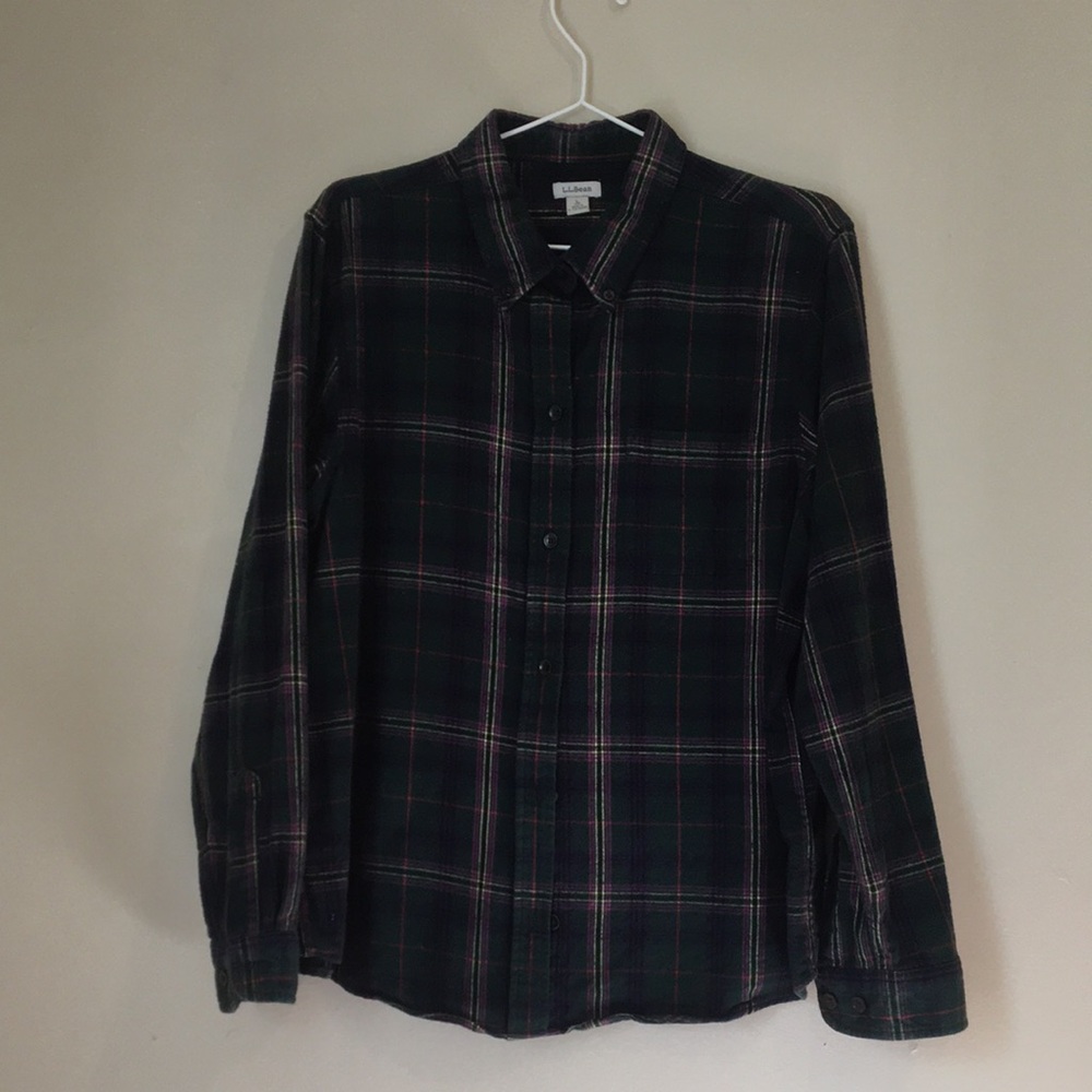 L.L. Bean Dark Green Plaid Button-Down Shirt